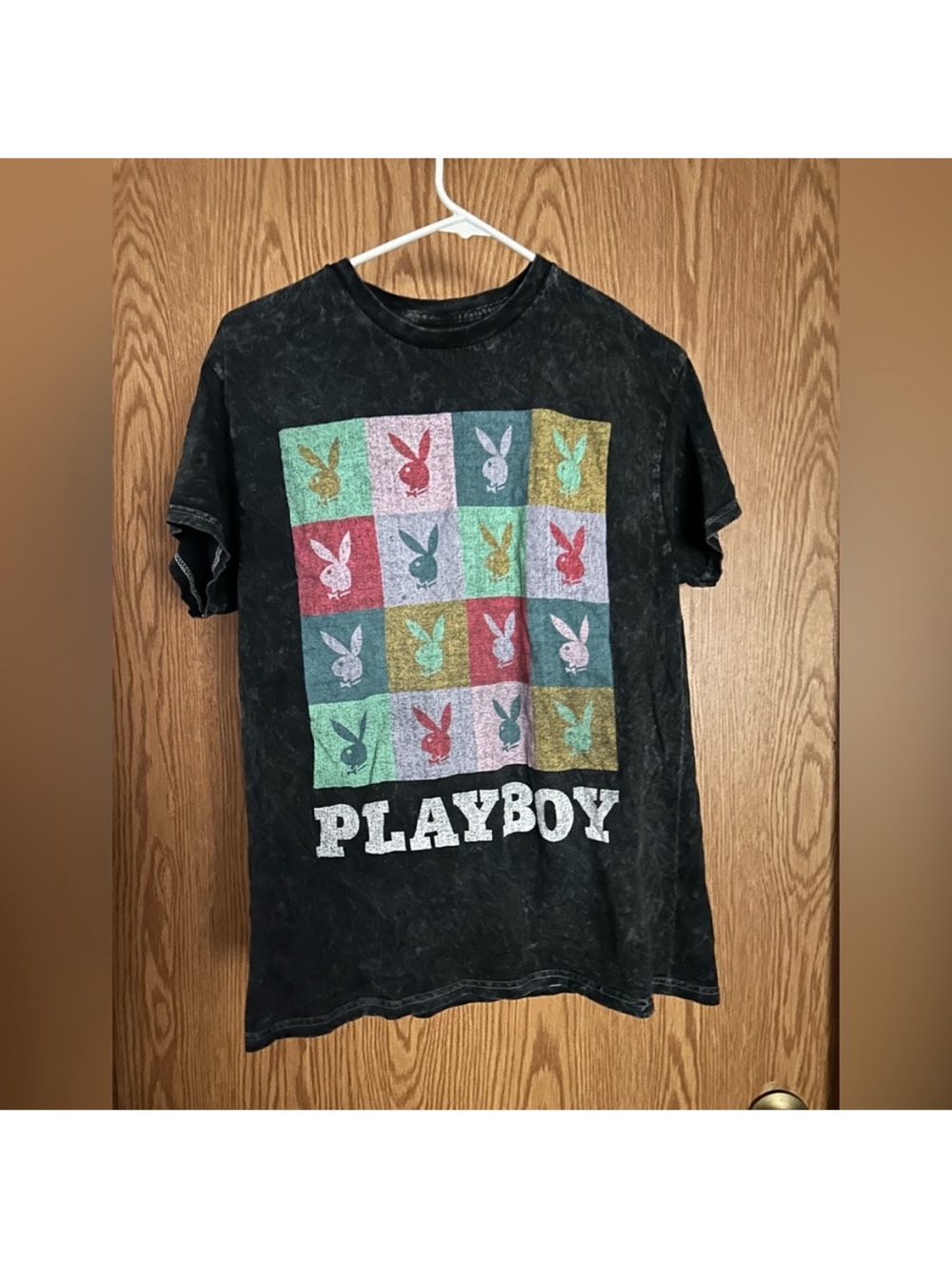 PLAYBOY Black Graphic Tee with Color Block Bunny Print